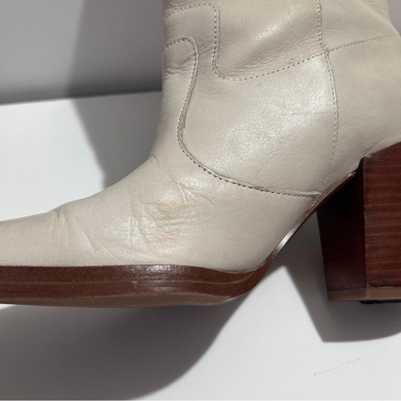 Franco Sarto Cream Heeled Boots Modern Western Design - Picture 4 of 13